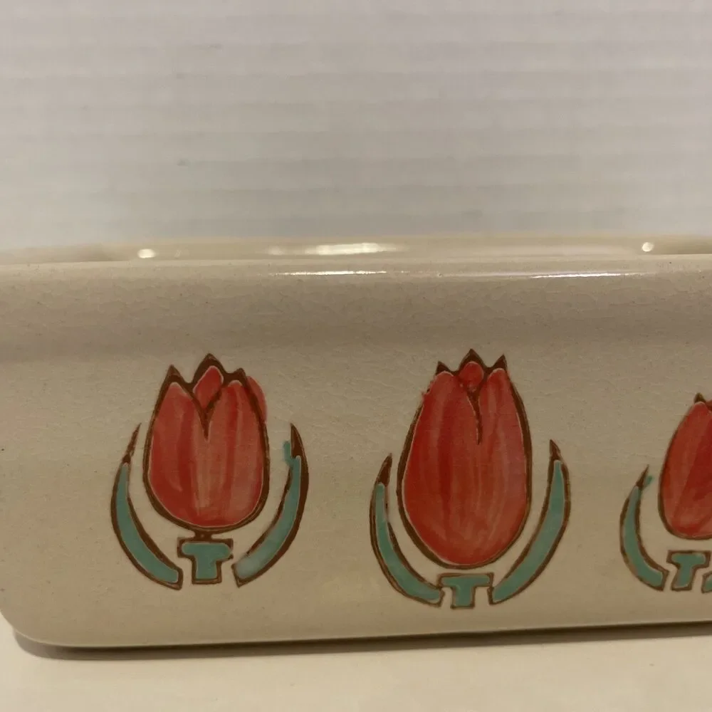 NANTUCKET Stoneware Ceramic LOAF PAN Bread Baking Mini Beige+ Tulips 🌷🌷🌷6x4